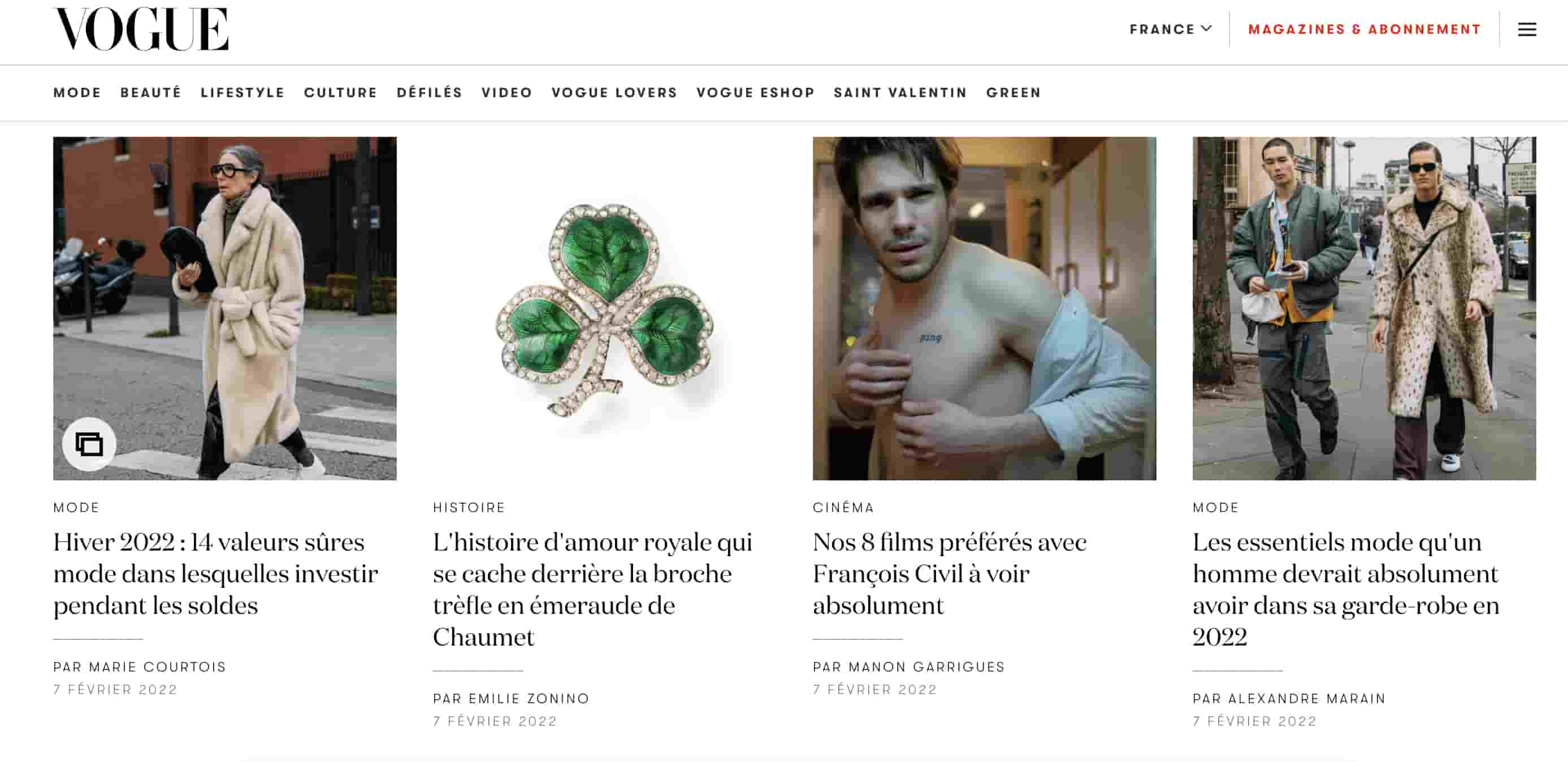 Ejemplo de sitio web con segmentación demográfica - Vogue Francia