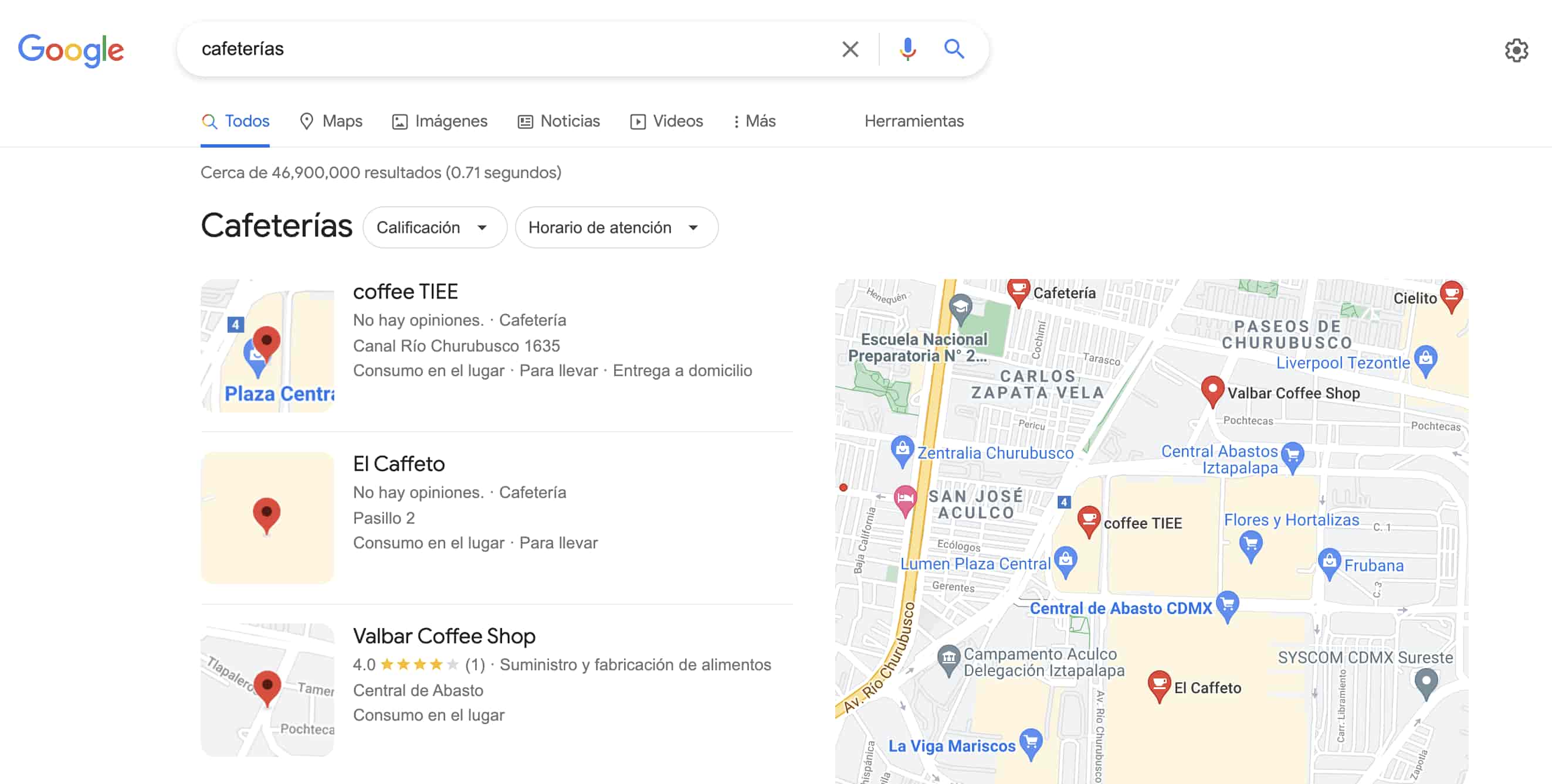 Ejemplo de segmentación geográfica: búsqueda por segmentación en Google