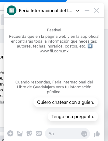 Ejemplo de chatbot de la Feria Internacional del Libro de Guadalajara